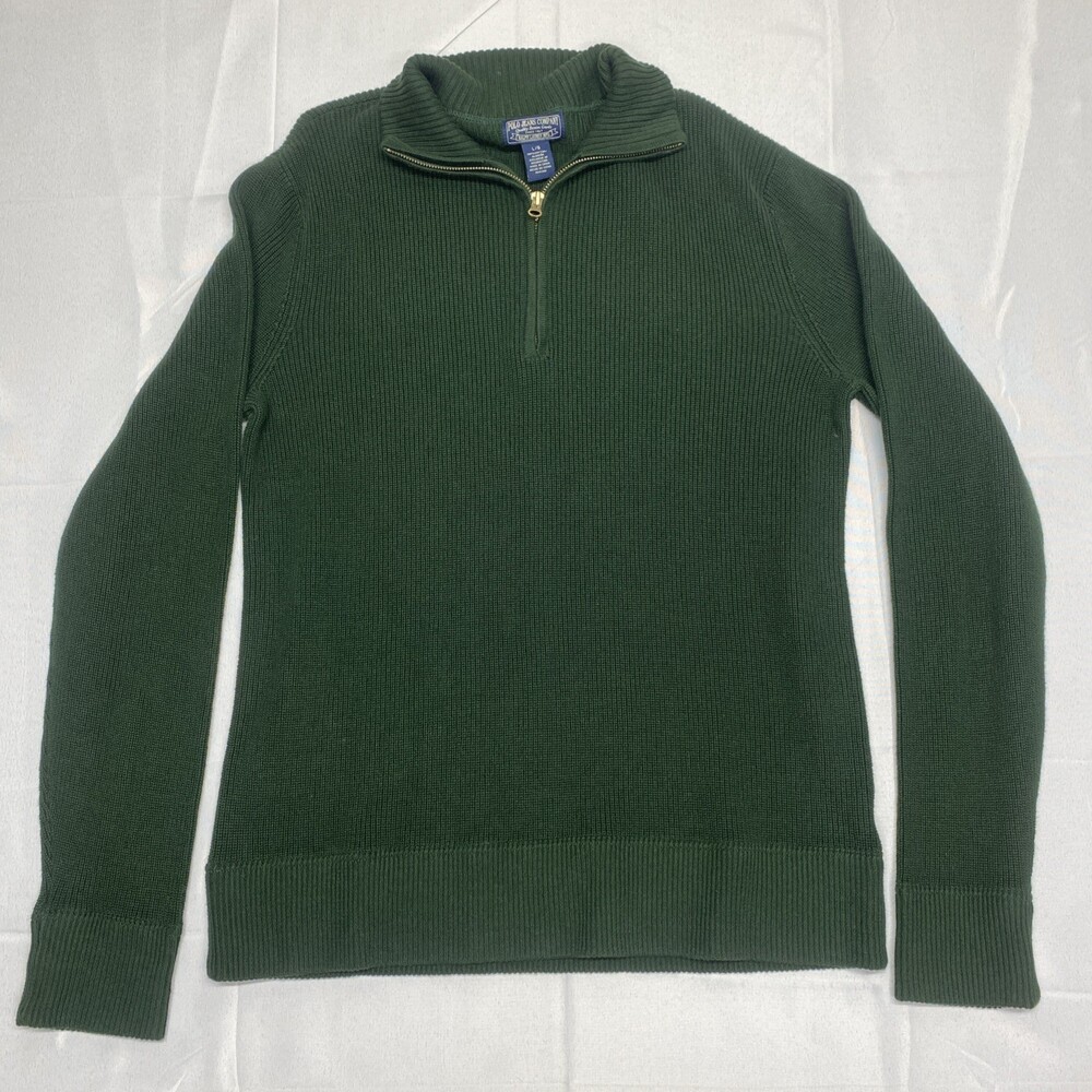 Polo Ralph Lauren Dark Green 1/4 Zip Ribbed Pullover Sweater Size Large